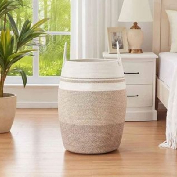 Laundry Hamper Woven Rope Large Clothes Hamper 25.6" Height Tall Laundry Basket - Picture 1 of 3